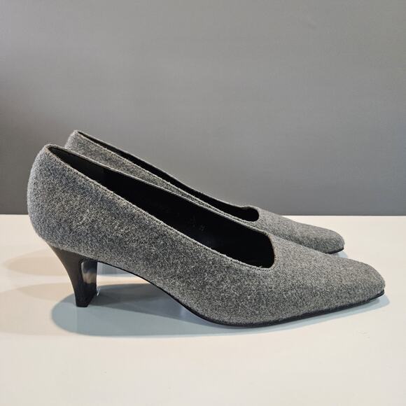 Sesto Meucci Womens 7.5M Heels Square Toe Grey Textile Upper Leather Sole SPAIN - Picture 4 of 10
